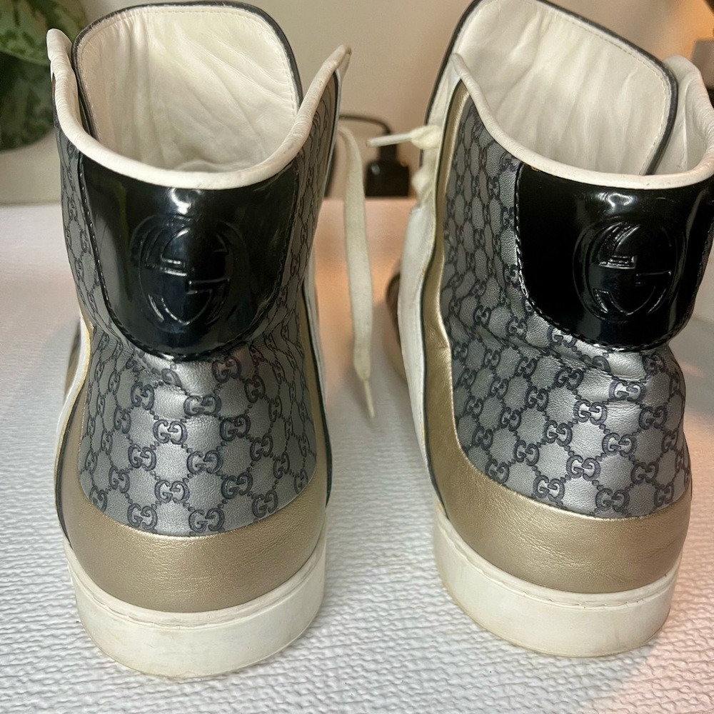 Gucci White and Gold High-Top Sneakers - Picture 5 of 8